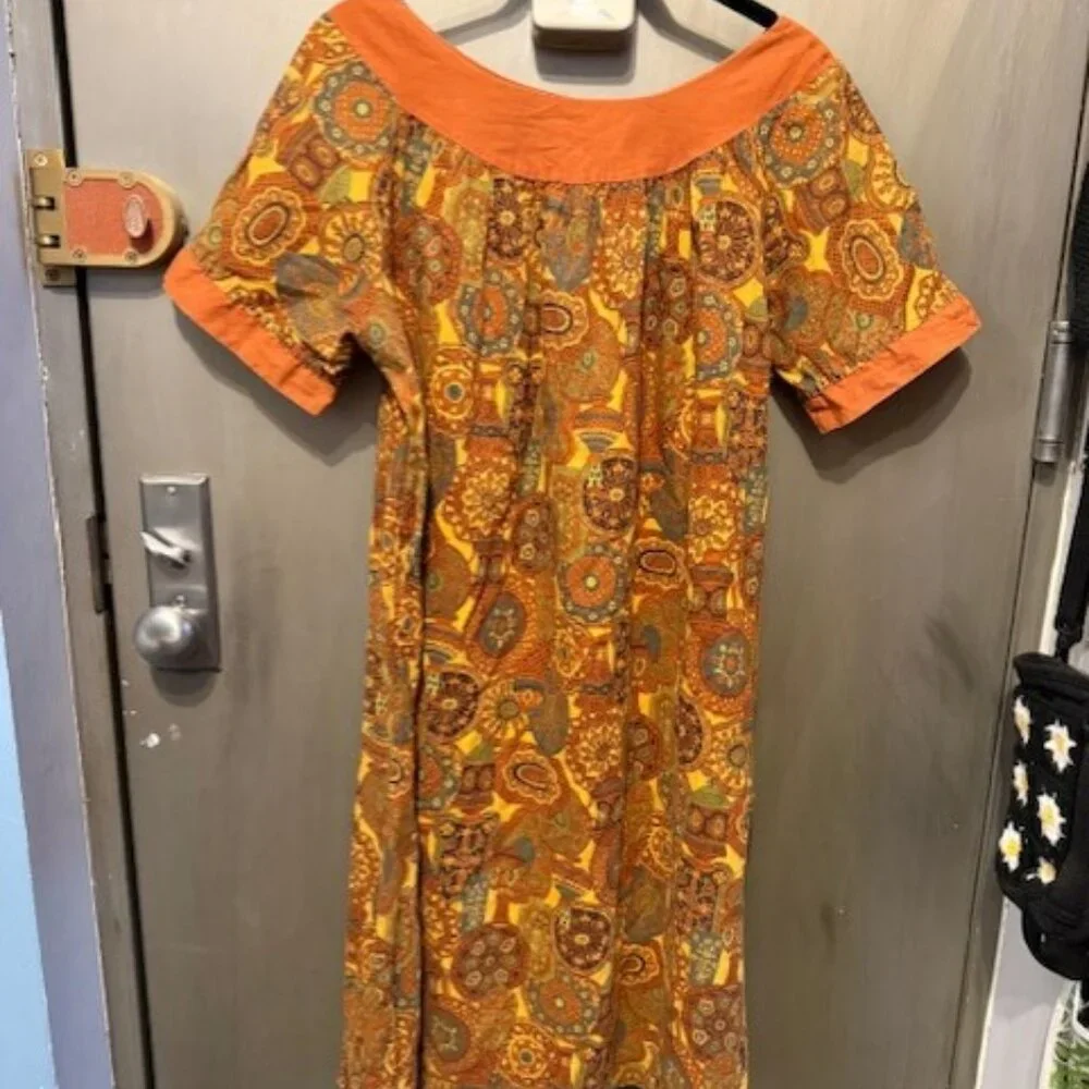 Vintage 70’s Boho paisley African print A-line swing Mini Dress - Picture 3 of 16